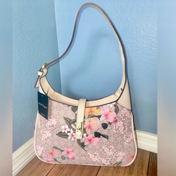 Vintage Handbags - Floral purse Jackie bag shoulder bag flower bag cream purse cream bag hobo bag